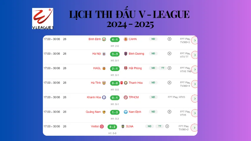 Lịch thi đấu V League